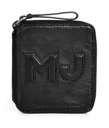 Channel Downtown-cool style on the go with Marc by Marc Jacobs large leather zip around logo wallet - Logo initials stitched to the front, zip-around closure, multiple card slots and zippered pocket inside - Perfect for organizing your everyday essentials, or giving as a sleek holiday gift