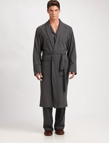 Classic robe is rendered from breathable, brushed and lightweight organic cotton for superior softness, with a double belt loop and button detail, setting the standard premium comfort and versatility.Shawl collarFront patch pocketsSelf-tie belt at waistAbout 50 from shoulder to hemCottonMachine washImported