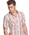 Change it up from the usual with this crisp, cool plaid shirt from Alfani RED.