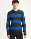 Offering cozy style, a boldly striped sweater made from a mohair blend.Allover stripesPull-on style70% mohair/30% nylonDry cleanImported