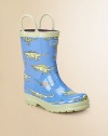 He'll love stomping in puddles when he pulls on these adorable rubber boots with a soft jersey lining, dinosaurs and handles for easy on and off.Rubber upperCotton liningRubber soleImported