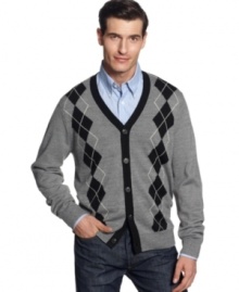 Dress up your favorite pair of jeans with this argyle cardigan sweater from Geoffrey Beene.