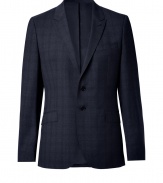 A smart, slim-cut blazer is an essential in any wardrobe, and PS by Paul Smiths midnight blue jacket is a modern must - Crafted from fine, pure check-patterned wool - Contemporary cut is single-breasted and slightly fitted - Medium-width collar and lapels, two flap pockets, single chest pocket and two-button closure - Vent at rear - Polished and elegant, perfect for pairing with a button down and jeans or a cashmere pullover and dress trousers