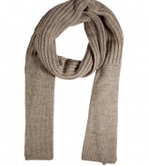 Stay warm and stylish in this versatile wool-blend neutral scarf from Cacharel - Large ribbed scarf with smaller ribbed edges, easy-to-style length - Wear with skinny jeans, an oversized pullover, and a slim parka