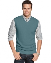 Add an extra dimension to your seasonal style with this V-neck sweater vest from Geoffrey Beene.