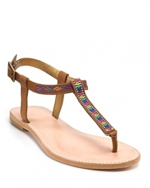 Inspired embroidery adds playful color to the down-to-earth Sedona sandal from Cynthia Vincent.