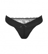 Turn up the heat in these ultra luxe briefs from Chantal Thomass - Solid front with ruche detailing, sheer lace back, front bow detail - Wear under your favorite dress or alone for bedroom fun