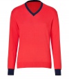 Both bright and contemporary with its nautical hues, Etros V-neck pullover is as chic as it is versatile - V-neckline, long sleeves, navy trim - Modern slim fit - Wear with tailored trousers and a sleek button-down