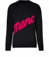 A bold neon-hued logo detail informs this stylish wool pullover from Marc by Marc Jacobs - Crew neck, long sleeves, bright logo detail - Slim fit - Style with straight leg jeans, a modern parka, and boots