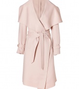 Get super luxurious style in this neutral-hued cashmere-and-wool blend coat from rnSalvatore Ferragamo - Oversized shawl collar, long sleeves with belted cuffs, self-tie belt at waist, slit pockets, back storm flap and slit at hem - Wear with a wool sheath dress and heels or slim trousers and a cashmere pullover