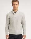 Single-button detail lends a signature finish to this pullover sweater, knitted in a luxurious, textured blend of wool and cashmere.Shawl collarSingle-button detailRibbed knit cuffs and hem90% wool/10% cashmereDry cleanMade in Italy