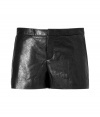 Luxe shorts in black crinkled lambskin leather - Slim, short cut with side pockets - Creates a sexy silhouette and shows off legs - Style with gladiator boots, and a tunic, silk top or thongs