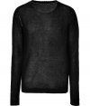 Stylish pullover in fine, pure black linen - Super-soft, medium weave knit - Contrast decorative seams at shoulders and collar - Rib trim at cuffs and hem - Long sleeves and classic crew neck - Slim, straight silhouette - An elegant, versatile basic ideal for work or play - Layer with a t-shirt of blazer and pair with chinos, jeans or suit trousers