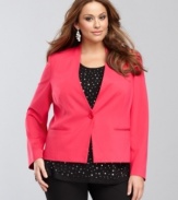 The collarless styling on INC's plus size blazer creates a sleek silhouette that you'll love wearing the whole year round!