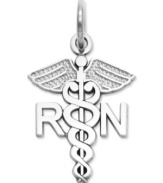 Honor your favorite nurse with this symbolic charm. Crafted in 14k white gold, charm features a polished design with the letters RN. Chain not included. Approximate length: 4/5 inch. Approximate width: 1/2 inch.