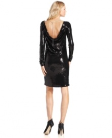 Nothing says soiree like a fully sequined dress. Decked out with a chain-embellished cowl neckline at the back, MICHAEL Michael Kors' chic sheath is ready to shimmer (and shimmy) the night away.