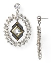 The plot thickens. This pair of Juicy Couture drop earrings adds drama, cast in plated metal with dangling crystal beads.