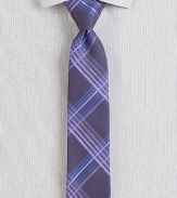 Modern check print pattern woven in fine Italian silk.SilkAbout 2¼ wideDry cleanMade in Italy