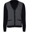 Inject a modern edge into your contemporary knitwear collection with Rag & Bones cool two-tone cardigan - V-neckline, long sleeves, front slit pockets, fine ribbed trim, button-down front, black back - Contemporary slim fit - Wear with tees and jeans, or over button-downs and slim cut trousers