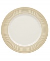 This charming porcelain accent plate features a four-ringed border. Mix and match with other Tin Can Alley Khaki pieces for a subtly varied table setting. Qualifies for Rebate