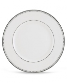 Combining elements both modern and vintage, the dinner plates from Lenox's understated Pearl Platinum collection are designed to mimic a strand of lustrous pearls. With imitation pearl accents and platinum rims on fine bone china. Qualifies for Rebate