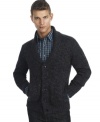 This Kenneth Cole Reaction sweater pair grampa cardigan coziness with modern coolness.