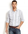 The vertical stripes on this woven shirt from Nautica have you looking your casual best from top to bottom.