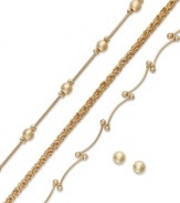 Add some golden elegance with this 4-pc. jewelry set. Charter Club presents three gorgeous bracelets and one pair of round stud earrings. Crafted in gold tone mixed metal. Approximate length (bracelets): 7 inches. Approximate diameter (earrings): 1/4 inch.