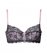 Stylish bra in fine black and pale rose synthetic fiber - outstandingly comfortable due to stretch content - model Dentelle by designer and top model Elle Macpherson - luxurious underwire bra in hip boudoir lace optic with floral pattern - non-padded 3/4 cups and slim adjustable straps - hook closure - fashionable balconnet shape, perfect for wide necklines - ideal, soft to the touch fit - creates a dream cleavage - stylish, sexy, seductive - pairs with almost all outfits