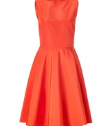 Tailored to perfection in an exquiiste shade of orange, Ralph Lauren Collections cotton-silk dress is as flattering as it is chic - Boat neckline, sleeveless, hidden back zip - Fitted bodice, full circle skirt - Wear with heels and a luxe cashmere cardigan