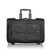 Simplify and streamline shorter business trips with this compact wheeled garment bag. Designed to fit in the overhead compartment, this bag holds a suit or dress and has numerous pockets for folded clothes and accessories, and removable zippered pouches. The exterior has a large zip pocket plus two U-zip pockets for shoes or a travel kit, and features a telescoping handle, two-wheel system and top carry handle.