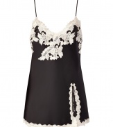 Sexy black and ivory short chemise - Turn up the heat in the boudoir with this lovely silk-blend chemise - Flattering slim straps and adorable lace detail - Perfect for quality time between the sheets