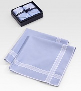 From the Savile Row maker of fine men's furnishings, classic handkerchiefs of fine cotton. Boxed set of two About 18½ square Cotton; machine wash Imported