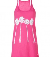 Casually chic and ultra-comfy, Juicy Coutures bright pink sleep tank is ideal for bedroom or boudoir - California classic palm tree graphic on a pure, super-soft, summer weight cotton - Slim cut, with deep scoop neck and skinny straps - Long, lean silhouette - Tank hits below hips -  Pair with boy shorts, leggings or slim yoga pants