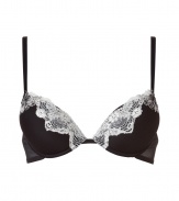 Luxurious bra in a fine synthetic blend - elegant in black and ecru - especially comfortable thanks to the stretch content - posh lace look - with padded cups (push up effect) and hook closure - slim straps, best for wider necklines - perfect, snug fit - magically makes a dream d?collet? - stylish, sexy, seductive - fits under (almost) all outfits