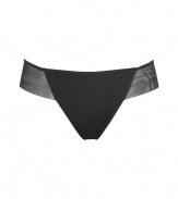 Luxurious thong in a fine synthetic blend - very elegant in classic black - particularly comfortable thanks to the stretch content - stylish, sits on your hips with a wide, light, sheer band - perfect, snug fit - looks simple and timeless, sexy and seductive - fits under all dark outfits