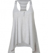 Whether youre looking to lounge in style or add some comfort to your evening look, this chic Philip Lim tank dress will up the style factor - Scoop neck with tab detail, asymmetrical hem, racer back with contrasting fabric detail - Pair with a kimono for at-home style or leather panel leggings, a shawl neck cardigan, and booties for off-duty cool