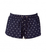 Stylish shorts in fine, dark blue stretch modal - Delicate, feminine white polka dot pattern - Comfortable drawstring waist and mini-length - Great lounge basic with matching camisole top