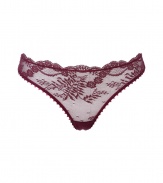 Lacy and sweet with its scalloped trim, Stella McCartneys burgundy thong is equally flattering and glamorous - Sheer lace front, mesh back, classic thong style - Perfect under virtually any outfit or paired with a matching bra for stylish lounging