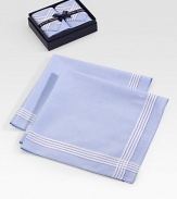 From the Savile Row maker of fine men's furnishings, classic handkerchiefs of fine cotton. Boxed set of two About 18½ square Cotton; machine wash Imported