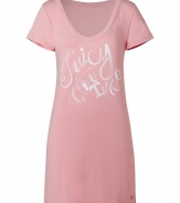 Adorable gilded rose sleep shirt from Juicy Couture - Stay cozy and stylish in this sweet sleep shirt - Oversized fit in a delicate pink cotton-blend - Juicy Couture logo on front - Perfect for glamorous lounging