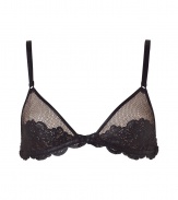 Bring luxury into the bedroom with this ultra-stylish leather and lace bra from La Perla by Jean Paul Gaultier - Leather detailed front, mesh overlay, soft cups, adjustable straps, bow front detail with silver-tone hardware, hook and eye closure - Wear underneath a revealing dress or pair with panties for stylish lounging