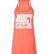 Look good while catching a catnap with this flattering tank from Juicy Couture - Scoop neck, slim straps, racerback, front tropical-themed logo print, long body - Pair with fuzzy slippers for slumber-ready chic