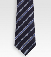 Classic tie woven with diagonal stripes in Italian silk.About 2.8 wideSilkDry cleanMade in Italy