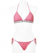 Stylish bikini in fine, pink nylon stretch - from the hot L.A. label Juicy Couture - cute polka dot print - slim triangle top with fine ties and striped chest band - tight bikini panties, also with ties - trendy, dressy, sexy - a hit for young women