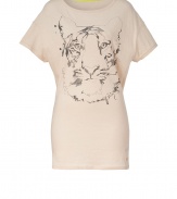 A friendly tiger print covers this chic oversized sleep tee from Juicy Couture - Round neck, short sleeves, long body, front tiger graphic - Wear with a printed robe and fuzzy slippers