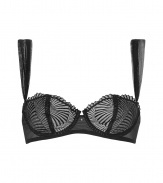 Stylish bra in fine black synthetic fiber blend - outstandingly comfortable due to stretch content - luxurious underwire bra with elegant shell embroidery - adjustable broad straps with tulle band embellishment - decorative pearl between the cups - hook closure - fashionable balconette shape, perfect for plunging necklines - perfect snug fit - creates a dream cleavage - stylish, sexy, seductive - fits under (almost) all outfits