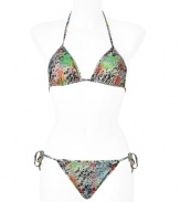 Stylish bikini made ​.​.of fine, green stretch nylon - Typical colorful Matthew Williamson print mix - Tight triangle top with padded cups and slim straps - makes a feminine d?collet? - Sexy panty, slim, with side strings to tie - A hit bikini for women with dream figures