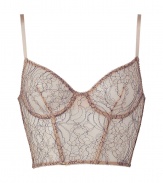 Stylish nude and periwinkle blue underwire corselette bra - Turn up the heat in this sultry bra- Modern floral pattern and a sexy bustier-inspired fit - Perfect with a blouse or on its own  - Made by high-end intimate apparel brand Kiki De Montparnasse