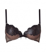 Bring luxury into the bedroom with this ultra-stylish leather and lace bra from La Perla by Jean Paul Gaultier - Leather detailed front, mesh overlay, underwire, d?colletage-enhancing push-up-cups, adjustable straps, bow front detail with silver-tone hardware, back hook and eye closure - Wear underneath a revealing dress or pair with panties for stylish lounging